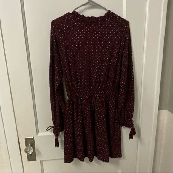 Maroon top shop dress with white polka dots - Picture 2 of 4